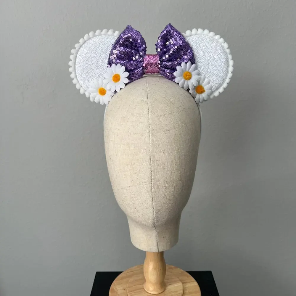 White & Purple Sequin Daisy Garden Minnie Ears | Disney-Inspired Mouse Ears - Picture 2 of 5